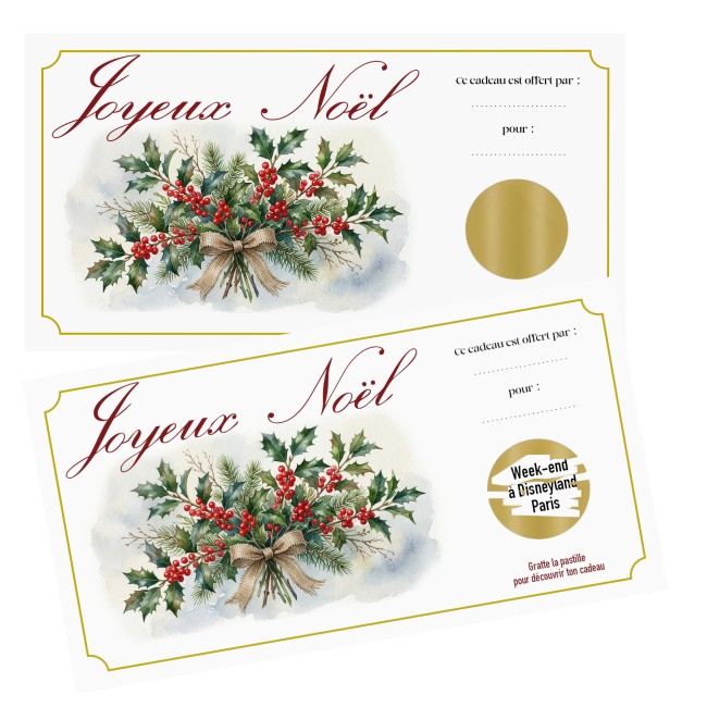 Carte à Gratter Personnalisée – Cadeau de Noël Surprise - Motif Houx - EP2 Carte à Gratter Personnalisée – Cadeau de Noël Surprise - Motif Houx - EP2