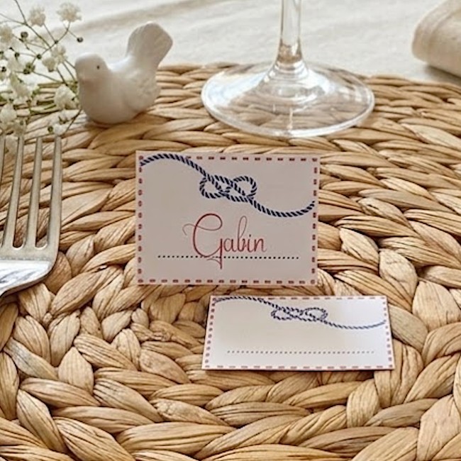 Marque-Place personnalisé thème Marin avec Motif Noeud Marin - EPA