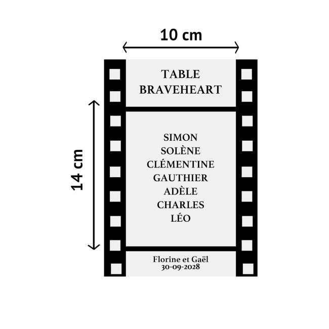 Carte Nom de table personnalisée pour mariage ou anniversaire - Thème cinéma - Titre de film -EPC Carte Nom de table personnalisée pour mariage ou anniversaire - Thème cinéma - Titre de film -EPC
