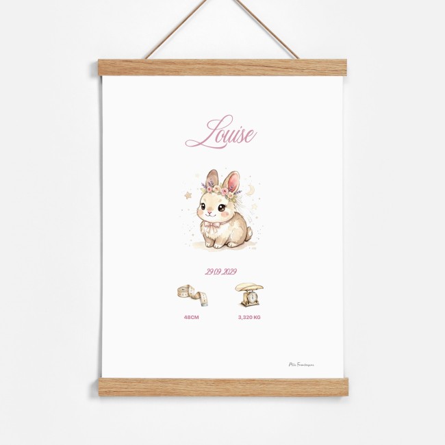 Affiche de Naissance Personnalisée - LAPIN – Décoration Chambre Bébé - EP2