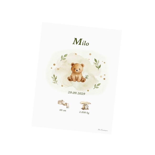 Affiche de Naissance Personnalisée - Ourson – Décoration Chambre Bébé - EP2