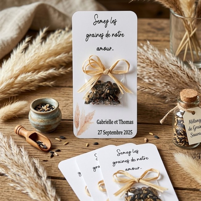 Graines à semer pour cadeaux invités personnalisés - Remerciement Mariage bohème, Champêtre - Motif Pampa _ EP3