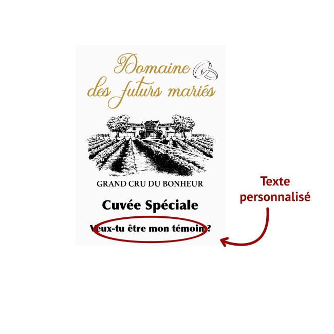 Etiquette autocollante personnalisée pour bouteille - Demande témoin, garçon ou demoiselle d'honneur - Domaine des futurs mariés - EPC