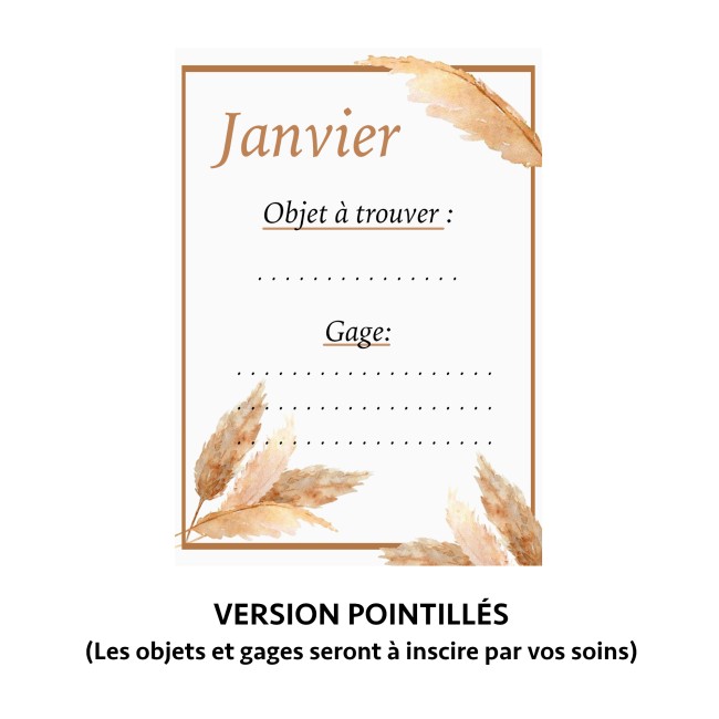 Jeu des 12 mois - Gages Animation mariage  Bohème, champêtre - Modèle Fleur de la Pampa - EPB