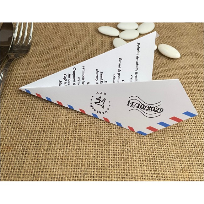 Menu origami avion pour mariage thème Destination/Voyage, Blanc ou kraft naturel - EP13 Menu origami avion pour mariage thème Destination/Voyage, Blanc ou kraft naturel - EP13