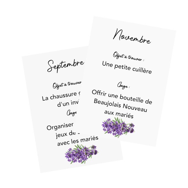 Jeu des 12 mois - Gages mariage, Animation mariage - Mariage style Provençal - Thème Lavande - ep7