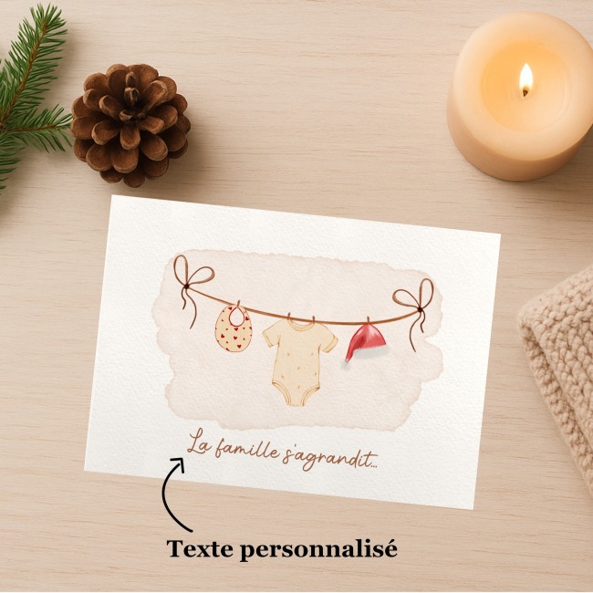 Carte annonce grossesse avec texte personnalisée - Cadeau de Noël original- Motifs vintages - ep1