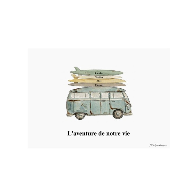 Affiche Famille Personnalisée Van life Surf & Tribu | Mlle Framboisine - EP5 Affiche Famille Personnalisée Van life Surf & Tribu | Mlle Framboisine - EP5