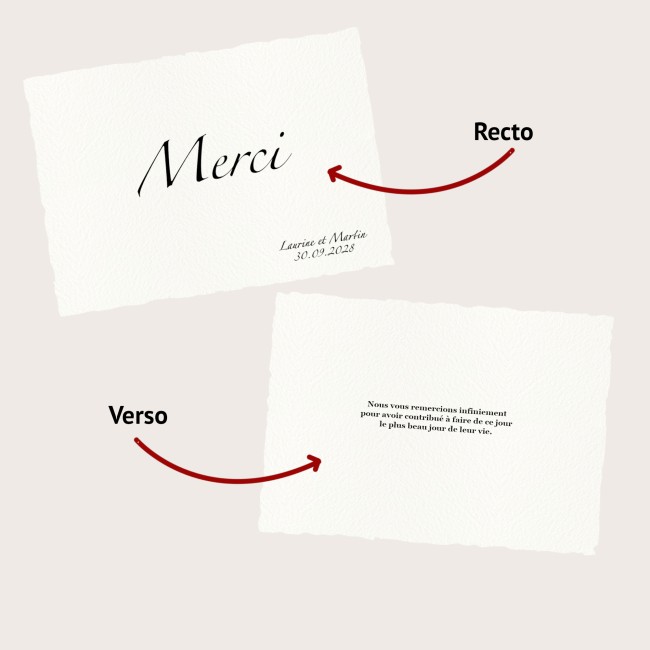 Carte de remerciements personnalisée pour mariage Chic et élégant - Papier texturé - Contours effet déchiré - ep2