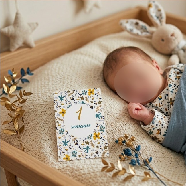 Cartes Etapes bébé - Souvenir photo - Première année ou Premières fois de bébé - Motif Liberty - EPu Cartes Etapes bébé - Souvenir photo - Première année ou Premières fois de bébé - Motif Liberty - EPu
