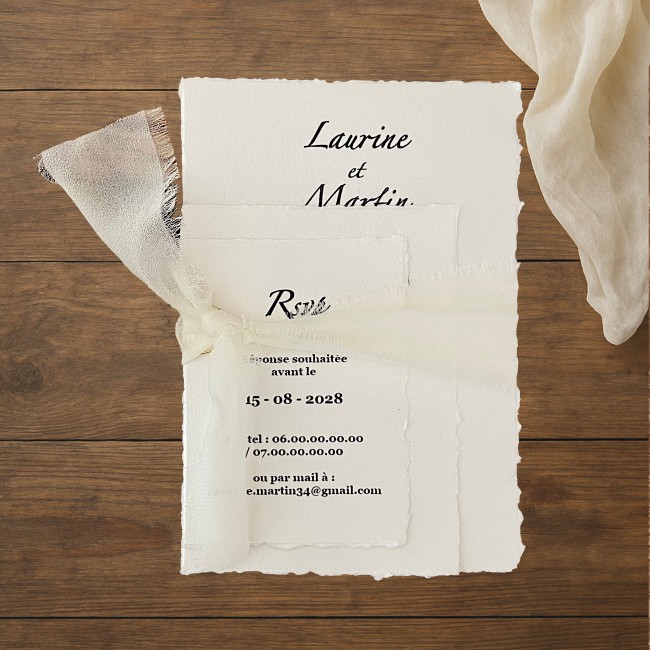 Faire-part de mariage, Invitation de Mariage Papier texturé effet déchiré - EPA