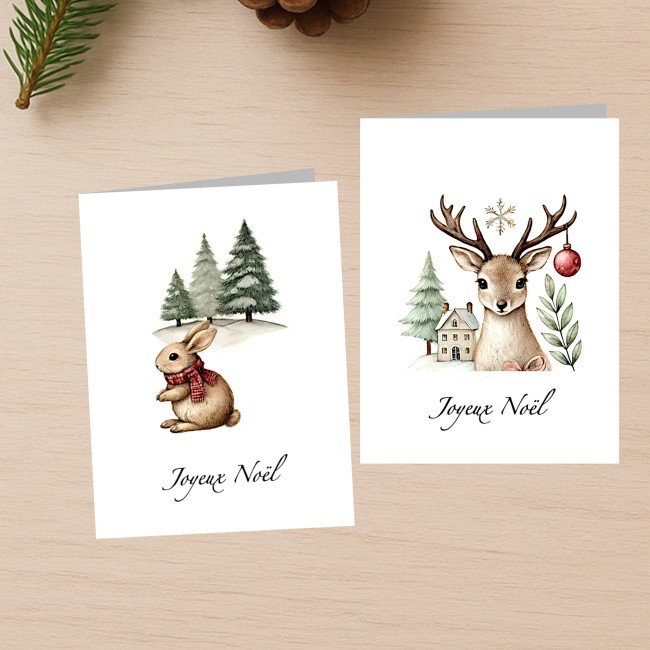 Carte Joyeux Noël - Carte de voeux aux motifs vintages - Style aquarelle - EP3 Carte Joyeux Noël - Carte de voeux aux motifs vintages - Style aquarelle - EP3