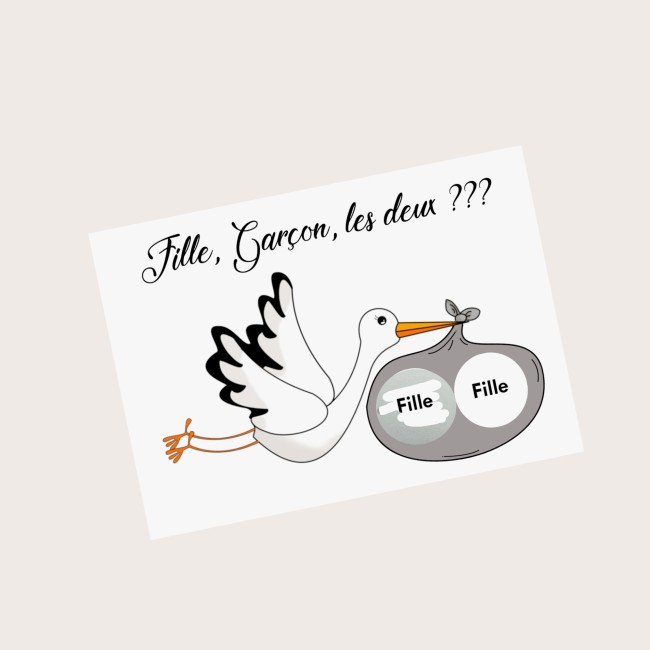 Carte à gratter Annonce du sexe de bébé -Spéciale grossesse gémellaire - Motif Cigogne - EP3