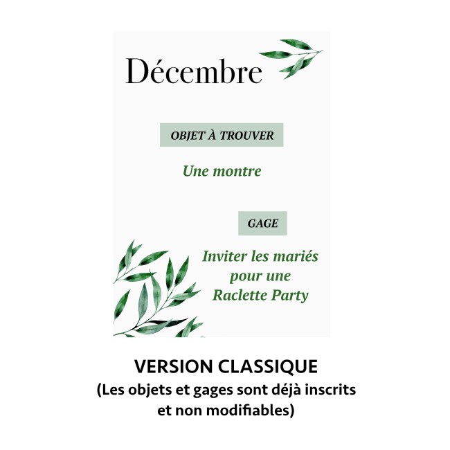 Jeu des 12 mois - Gages mariage, Animation mariage - MariageThème Provençal Motif Olivier - EPD