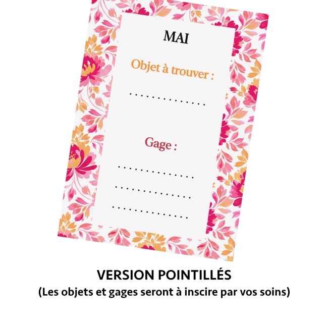 Jeu des 12 mois - Gages mariage, Animation mariage style Bohème - Motif Botanique romantique - EPE