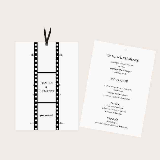 FAIRE-PART DE MARIAGE THÈME CINÉMA - MOTIF NEGATIF PHOTO - EP2