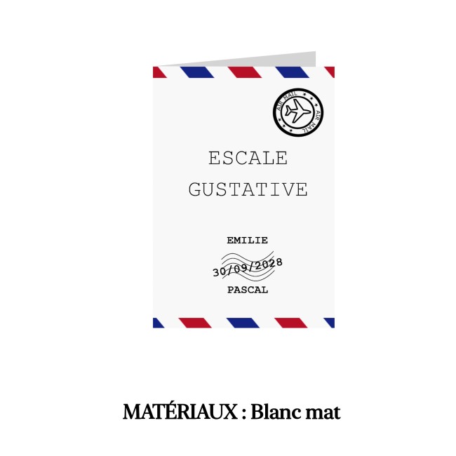 Menu Mariage Thème Voyage – Escale Gustative – Design Carte Postale & Timbre Vintage - EP8