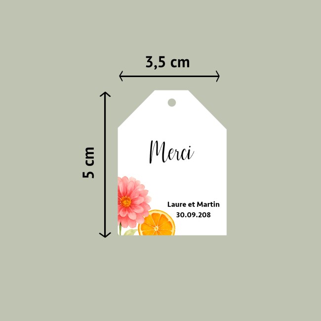 Etiquette MERCI - Mariage Florale - Motif agrumes, Modèle Orange florale - epE