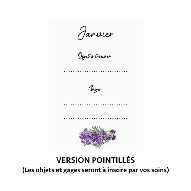 Jeu des 12 mois - Gages mariage, Animation mariage - Mariage Thème Provence - Modèle Lavande - EP02