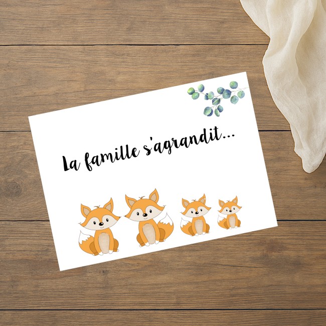 Carte Annonce grossesse personnalisée - Petits renards - 
