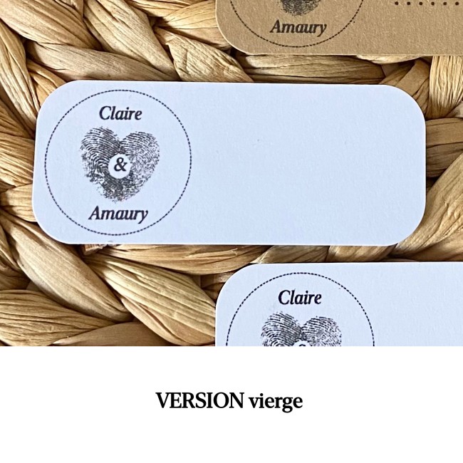 Marque-Places personnalisé  - Kraft naturel ou Blanc- Motif Empreinte coeur - EP5