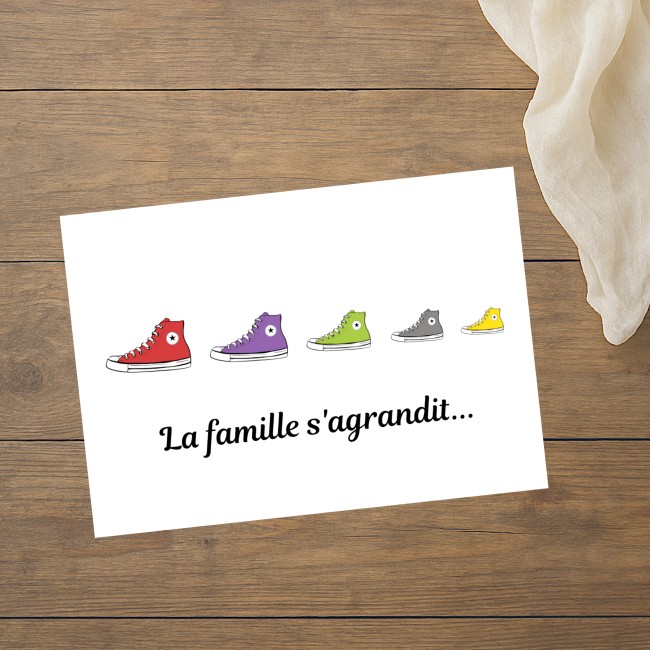Carte annonce grossesse Personnalisée - La famille s'agrandit - Basket style converse - EP2