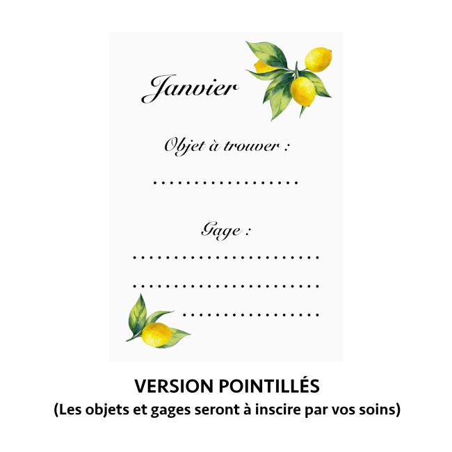 Jeu des 12 mois pour animation de mariage, motif agrume Citron, Animation mariage - EP2