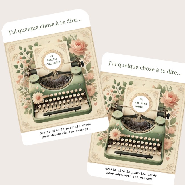 Carte à gratter Annonce grossesse personnalisée - Demande parrain marraine - Machine à écrire - EP2