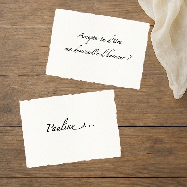Carte pour Demande de témoin ou Demoiselle d'honneur - Papier texturé et contours déchirés - ep1