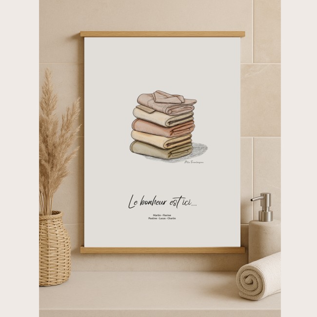 Affiche Portrait de Famille personnalisée - Serviettes de bain - Décoration murale pour Salle de bain - EPA