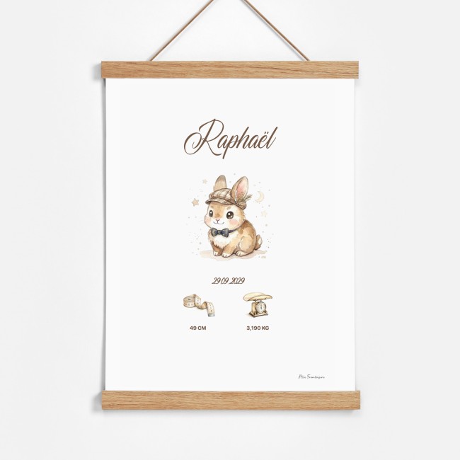 Affiche de Naissance Personnalisée - LAPIN – Décoration Chambre Bébé - EP3