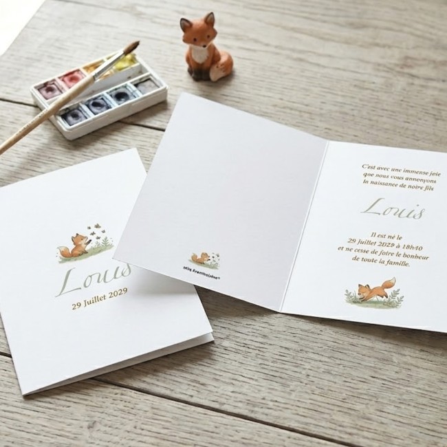 Faire-part de Naissance - Style Rétro poétique - Motifs petits renards - EP2