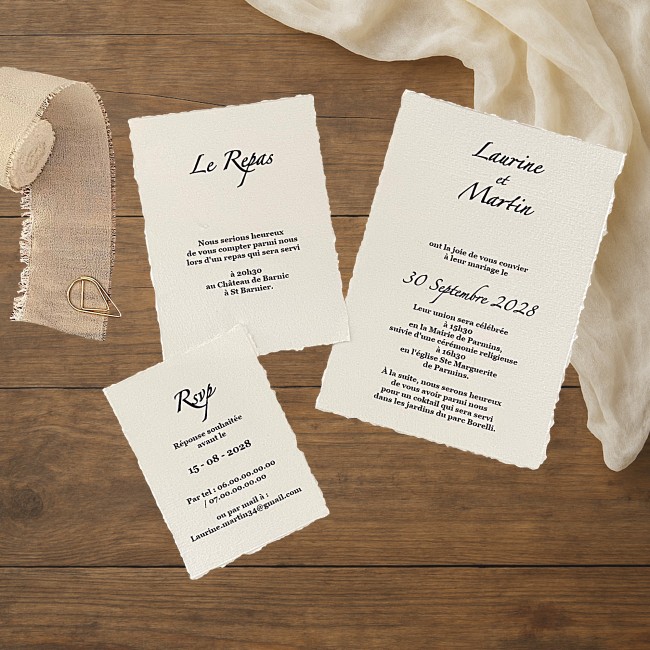 Faire-part de mariage, Invitation de Mariage Papier texturé effet déchiré - EPC