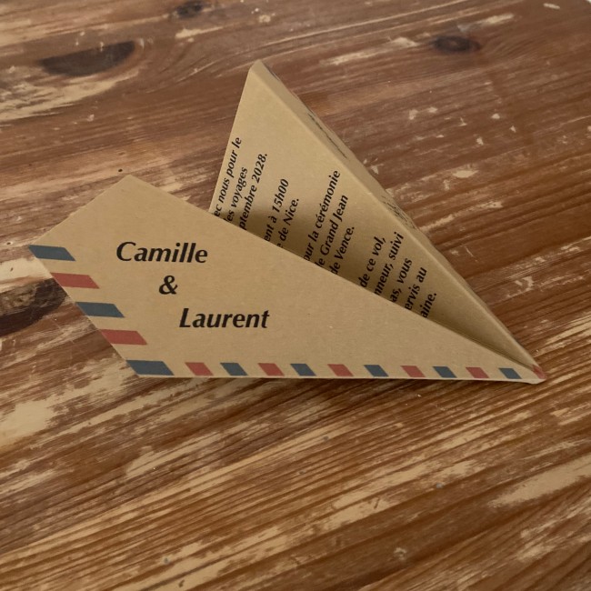 Faire-part , Invitation de Mariage Thème voyage, Destination - Invitation Origami avion - Kraft naturel - EPO