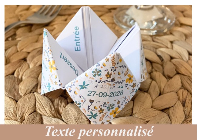 Menu individuel mini origami cocotte en papier  - Motif petites fleurs liberty _ EPC