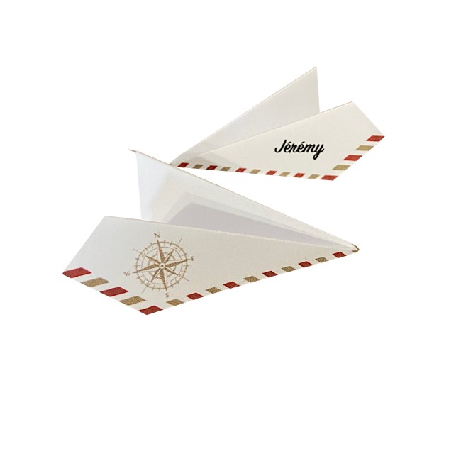 Marque-places avion origami – Thème mariage Voyage Bordeaux & Beige - Motif Rose des vents ou Avion - EP6
