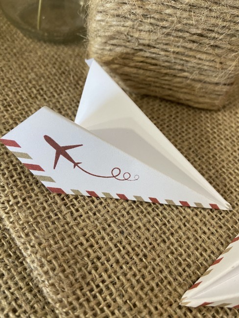 Marque-Places origami Avion pour Mariage ou anniversaire thème Voyage, destination - Motif Rose des vents ou Avion - EPB