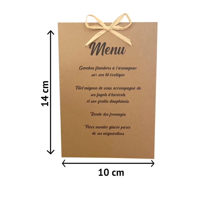 Menu personnalisé en Kraft Naturel et Raphia – Décoration de Table Champêtre Chic _ EPE