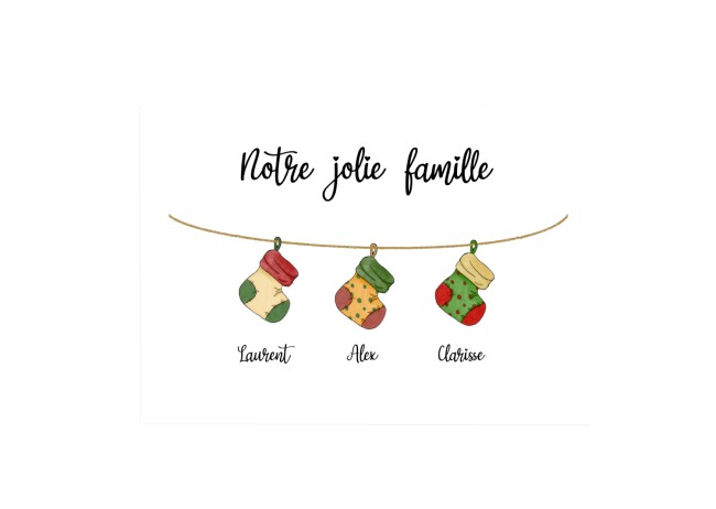 Affiche Famille personnalisée - Décoration de Noël personnalisée - Chaussettes de Noel - Ep4