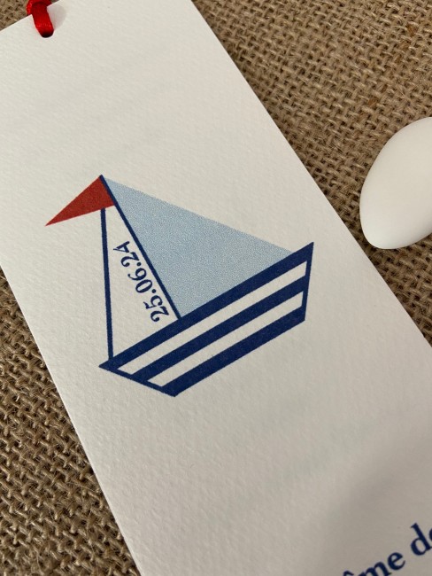 Invitation Baptême OU Faire-part de naisannce  - Thème Marin - Motif Petit Bateau bleu et rouge - EPH