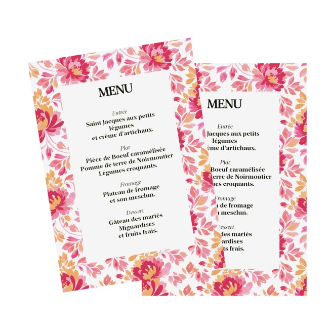 Menu, carte menu, personnalisée motif botanique romantique - Format A6 - Thème romantique folk _ EP2