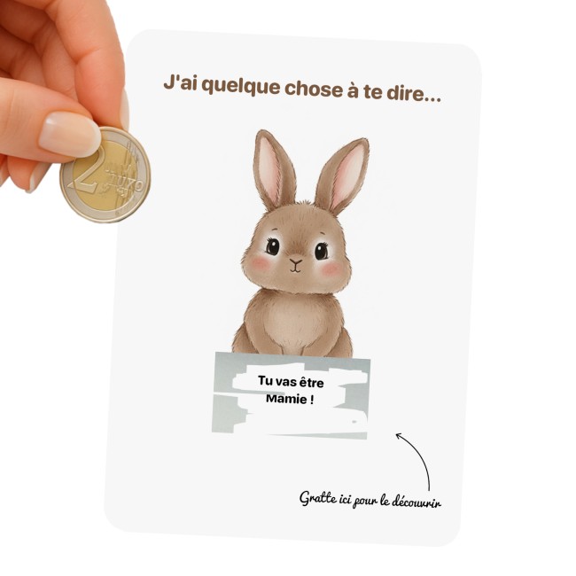 Carte à gratter Annonce grossesse personnalisée - Demande de parrain marraine - Petit lapin - EP1 Carte à gratter Annonce grossesse personnalisée - Demande de parrain marraine - Petit lapin - EP1
