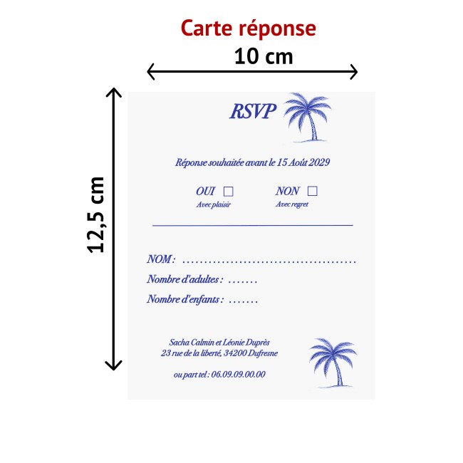 Faire-part Pochette pour mariage - Plages et Tropiques - Palmier bleu - Modèle Chic Azuréen - EPF Faire-part Pochette pour mariage - Plages et Tropiques - Palmier bleu - Modèle Chic Azuréen - EPF
