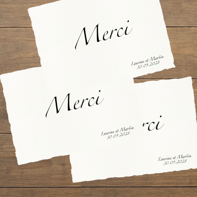 Carte de remerciements personnalisée pour mariage Chic et élégant - Papier texturé - Contours effet déchiré - ep4