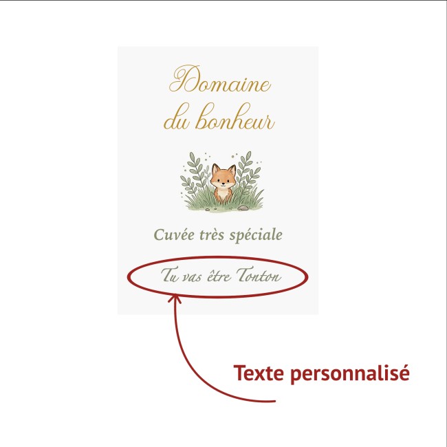 Etiquette autocollante personnalisée pour bouteille - Annonce grossesse / Demande parrain marraine - Renard - EP4