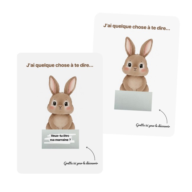 Carte à gratter Annonce grossesse personnalisée - Demande de parrain marraine - Petit lapin - EP2 Carte à gratter Annonce grossesse personnalisée - Demande de parrain marraine - Petit lapin - EP2