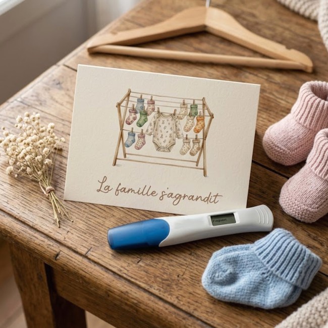 Carte annonce grossesse originale - La famille s'agrandit - Etendoir linge vintage - EP2 Carte annonce grossesse originale - La famille s'agrandit - Etendoir linge vintage - EP2