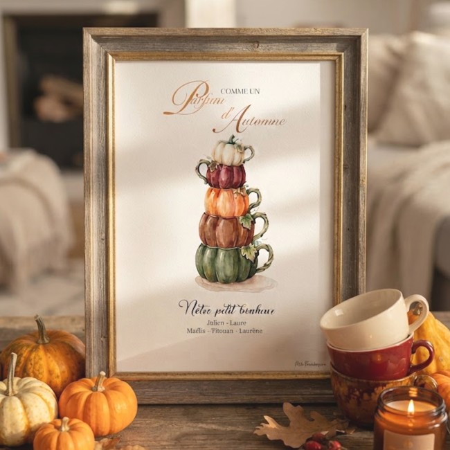 Affiche Famille Tasse Citrouille Automne | Mlle Framboisine - EP2