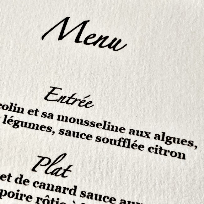 Menu mariage - Carte personnalisée pour mariage - Papier Texturé - Contours effet déchiré - ep4