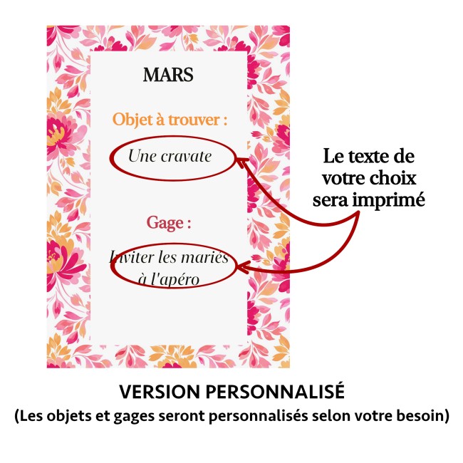 Jeu des 12 mois - Gages mariage, Animation mariage style Bohème - Motif Botanique romantique - EPF